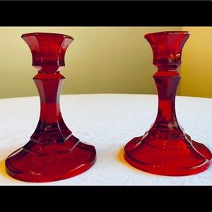 Vintage Ruby Red Glass Candlesticks